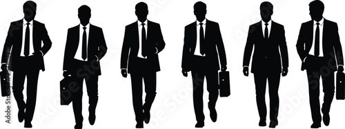 Businessman walking silhouettes, office worker clipart, professional men vector, corporate manager icons, executive poses, business suit graphics, career illustrations, briefcase clipart