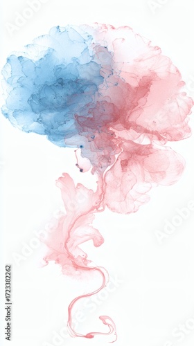 logic. An abstract brain illustration with dual-tone design, representing cognitive functions artistically. STEM education sheets, lab safety posters, designed for biotech research communications.