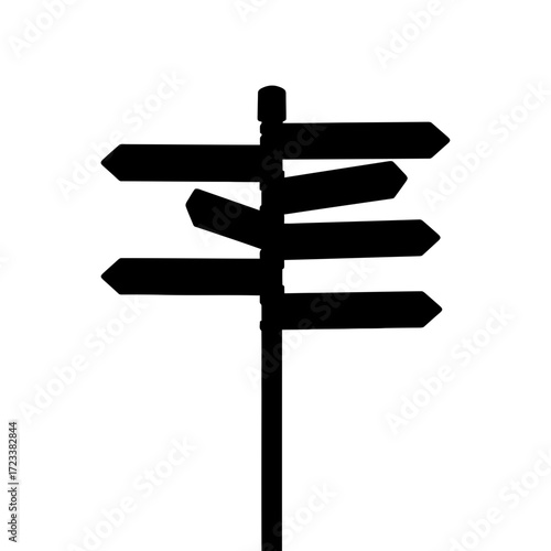 Directional signpost with multiple arrows silhouette isolated on white background