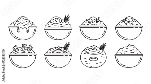Diverse hummus and dip selection hand-drawn style food icons for culinary presentation silhouette