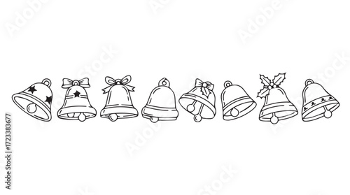 Hand drawn christmas bells with ribbons festive holiday decoration line art design element silhouette