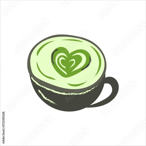 Traditional Japanese matcha green tea in glass isolated vector illustration on white background.