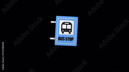 Animated Bus Stop Sign on Black Background - Transportation Icon