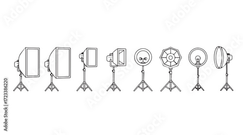 Studio lighting equipment set photography studio lights and modifiers collection silhouette