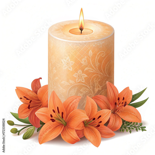 orange candle with flowers decoration 