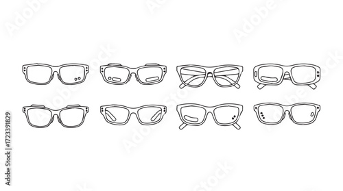 Collection of hand drawn spectacle styles vintage eyewear designs artistic glasses frames silhouette