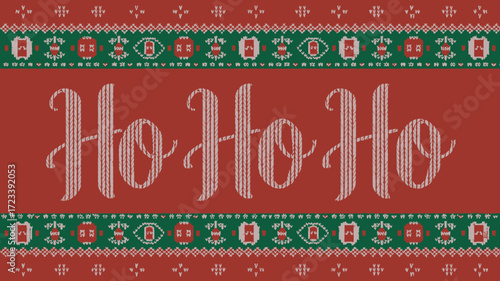 Festive Knitted Pattern with 'Ho Ho Ho' Text for Holiday Season Apparel Design