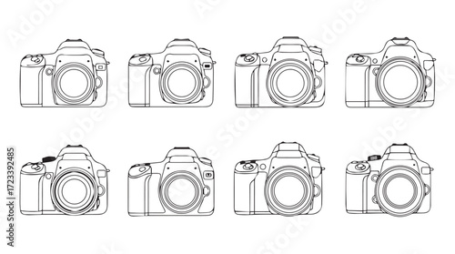 Collection of dslr camera outlines various angles and styles for photography enthusiasts silhouette