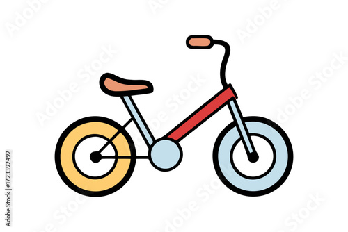 A charming bicycle a red frame yellow wheels a classic fun mode of transportation