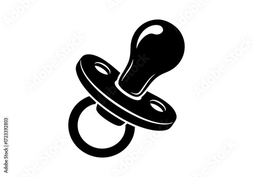 Black pacifier icon, a symbol of comfort care for infants young children, simple clean design