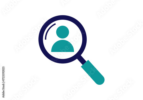 Magnifying glass over a person icon, , representing search, recruitment, talent acquisition