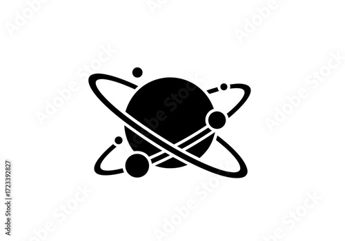 Atom icon orbiting electrons symbol of science, physics, chemistry, energy, technology