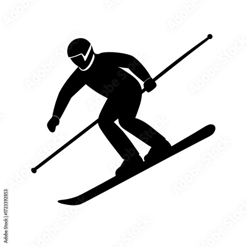 Silhouette of a skier gliding down a slope, embodying winter sports recreation