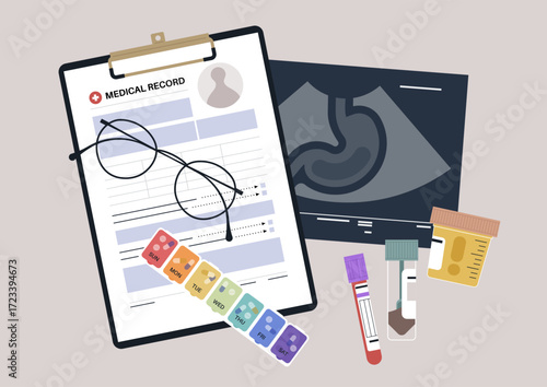 Detailed patient records include ultrasound images alongside essential information, showcasing the analysis and diagnostic process in a clinical setting