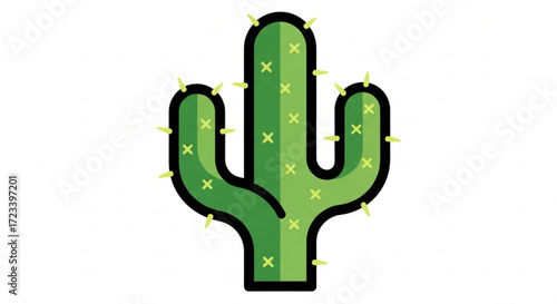 Illustration of a vibrant green cactus with yellow spines, , symbolizing desert life, resilience, and southwestern charm in vector art