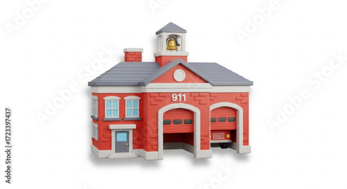 A classic fire station, complete with a bell tower and 911 signage, ready to respond to emergencies and protect the community