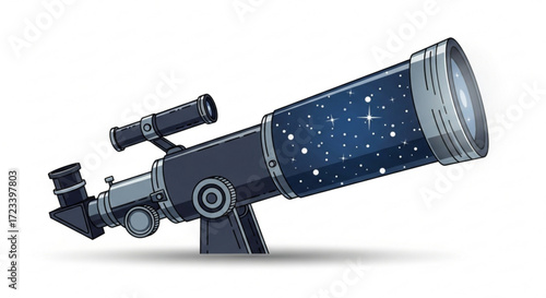 Telescope for observing stars and planets astronomical instrument for space exploration and scientific research illustration