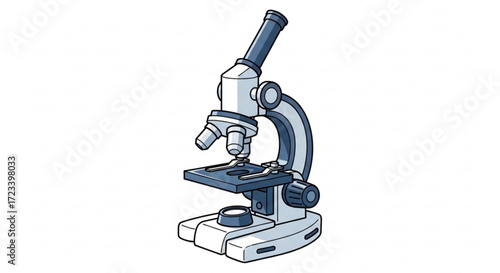 Illustration of a microscope, a scientific instrument used for viewing small objects, typically cells or tissues, not visible with the naked eye