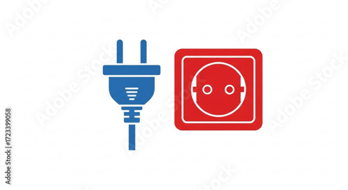 Electric plug and socket power cord and outlet electrical equipment and connection vector illustration in flat design style