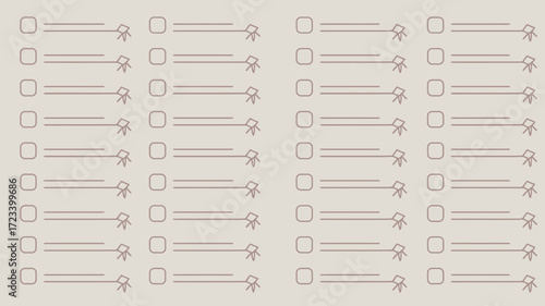 Repeating pattern of checklist boxes and line diagrams on a light beige background forming a template
