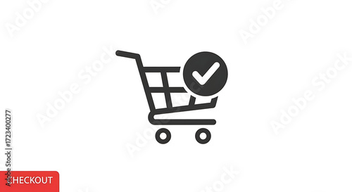A shopping cart icon with a checkmark inside a circle on a white background indicating checkout ai generated