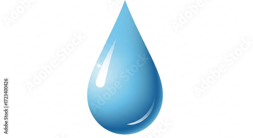 A single blue water drop with highlights and shadows symbolizes purity, freshness, and the importance of water conservation