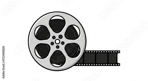 Illustration of a classic film reel with film strip, , representing cinema, movies, and the entertainment industry