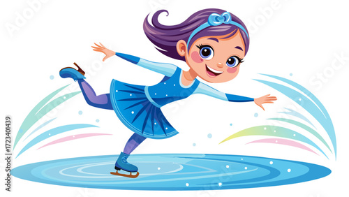Portraits of little girl, child, training, ice skating isolated over white studio background. Collage. Elegant glide, sparkling outfit, graceful posture, perfect for winter sports graphics or children