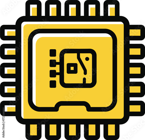 Stylized yellow microchip icon with black outline