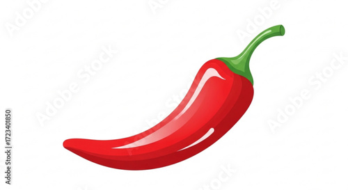 A vibrant red chili pepper with a green stem, , showcasing its smooth skin and curved shape, perfect for culinary themes
