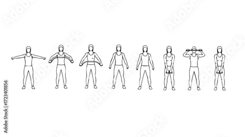 Diverse group of figures in different poses artistic outline sketch ready for design silhouette