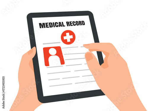 medical record electronic patient data health care information tablet doctor digital smart device read report online modern technology hospital