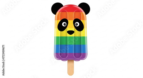 A delightful rainbow panda popsicle, , melting with vibrant colors and a playful design, perfect for a sweet summer treat