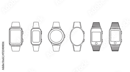 Collection of modern smartwatch designs sketchy outline styles for technology and gadget concepts silhouette