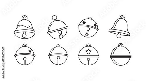 Hand drawn jingle bells set festive winter holiday christmas celebration elements collection silhouette