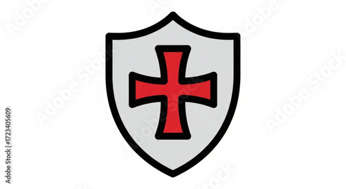 A crusader shield with red cross, , representing history, protection, and medieval heritage with religious and cultural significance