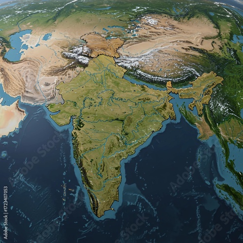 Geographic View of India and Surrounding Regions From Space