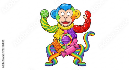 Illustration of a colorful monkey this whimsical graphic captures the essence of the playful animal with its vibrant colors