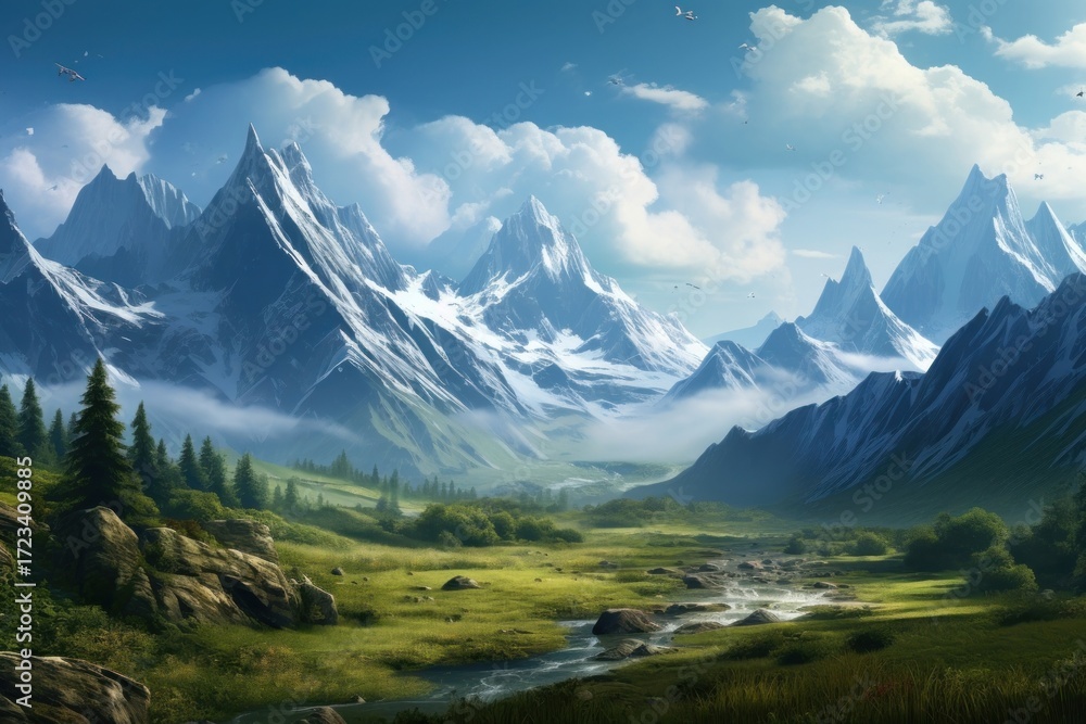 Fototapeta premium Mountain range transportation wilderness landscape.