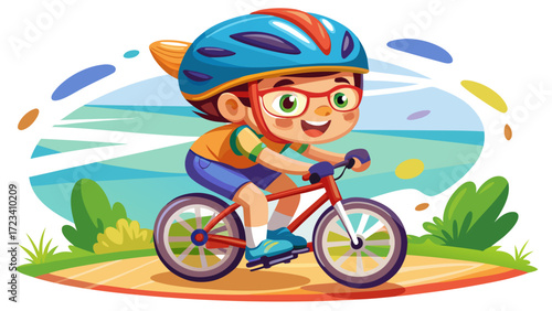 Portraits of little boy, child, training, cycling isolated over white studio background. Collage. Helmet on, bright bike, active movement, great for outdoor sports illustrations or energetic kids’ 