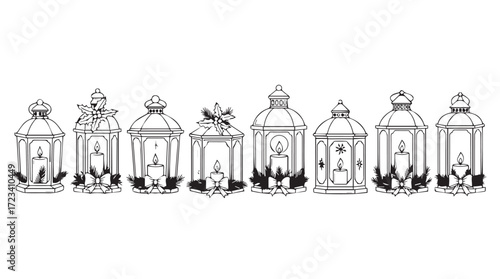 Collection of vintage lanterns decorative elements rustic style outdoor lighting fixtures silhouette