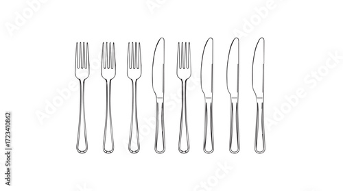 Collection of polished silver cutlery and utensils for elegant dining and food preparation silhouette