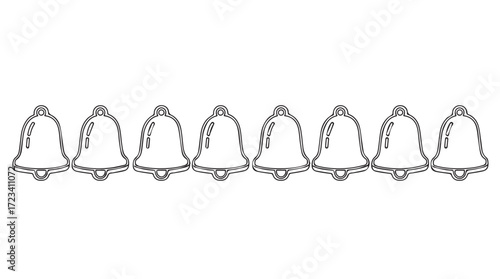 Row of hand drawn christmas bells awaiting holiday celebration festive decoration silhouette