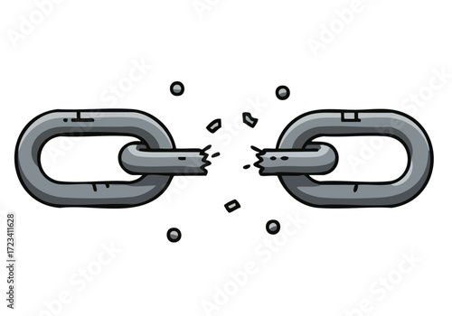striking illustration depicts broken chains symbolizing freedom The minimalist design uses bold lines and a contrasting color palette for visual impact
