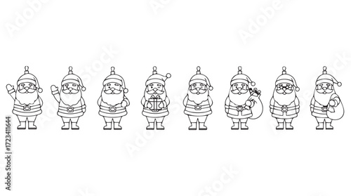 Charming line art collection of adorable gnomes in festive outfits ready for christmas celebration silhouette