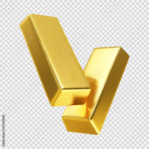 3d two golden bar isolated on a transparent background. Realistic golden bars