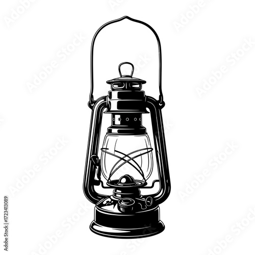 Vintage kerosene lantern illustration in black and white