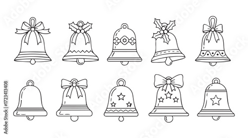 Collection of festive christmas bells decorative elements for seasonal design projects silhouette