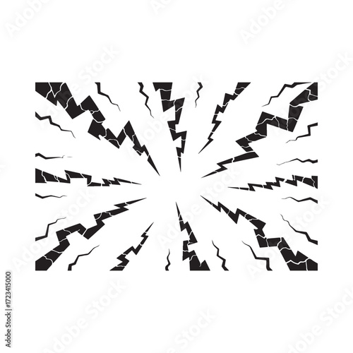 Exploding lightning bolts radiating outwards silhouette vector isolated on white background