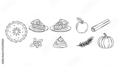 Hand drawn sketch collection of autumn harvest foods and spices for seasonal design elements silhouette